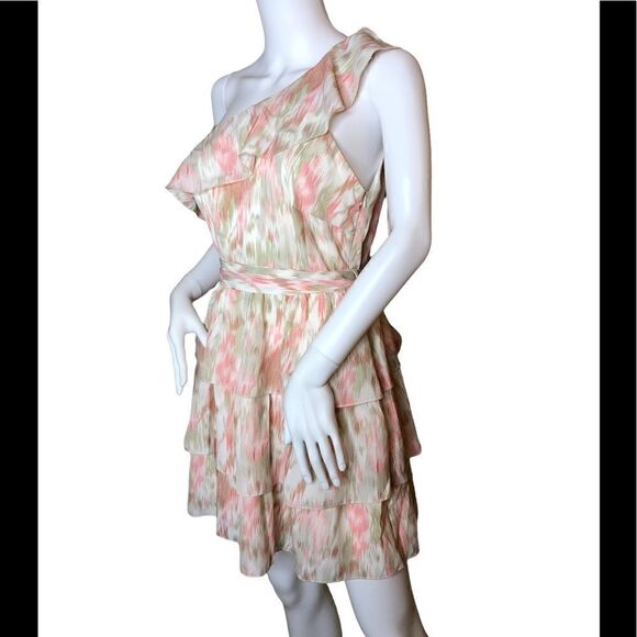 Simplee One Shoulder Dress Large NWT Hidden Side Zip Ruffle Silky Chiffo… - Picture 1 of 11